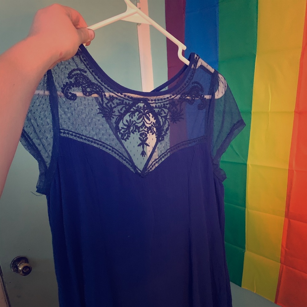 very cute dark blue short lace dress😍